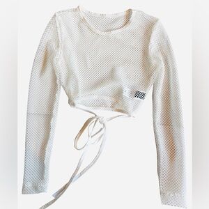 SHEIN White Mesh Long Sleeve Crop Top XS